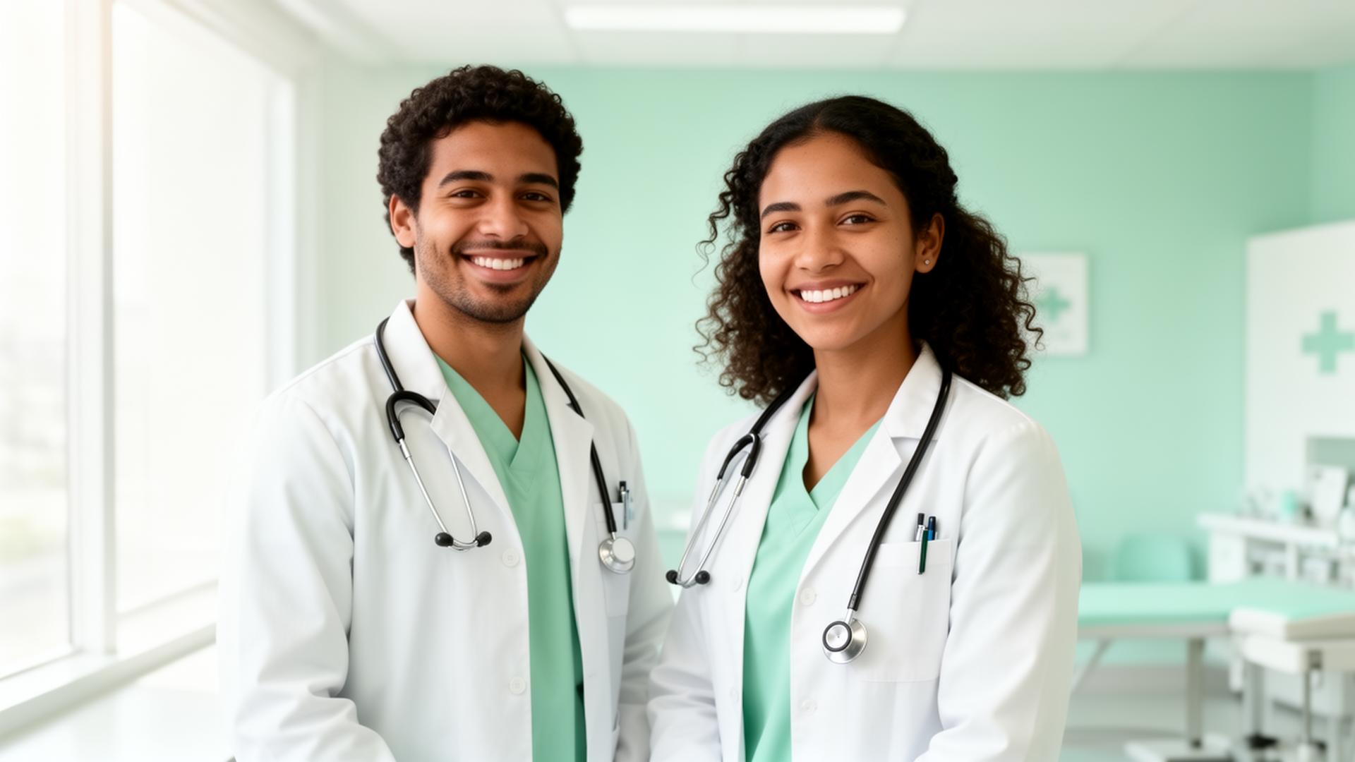 Médicos panameños sonrientes en una clínica moderna